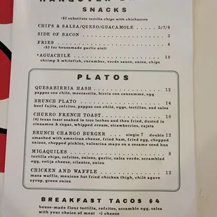 Brunch menu