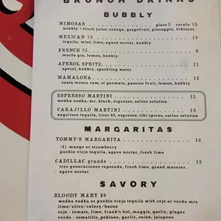 Brunch menu