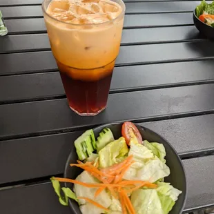 Thai tea and salad (comes with meal)