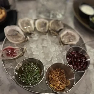 Oysters with three different toppings