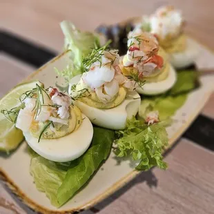 Lobster Devil Eggs. Lobster was nice chilled and sweet. Recommend