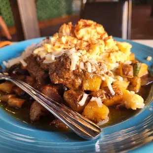 a plate of food with a fork