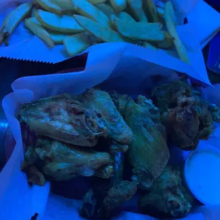 chicken wings and french fries