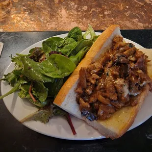 Seitan cheesesteak with side salad