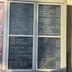 Updated menu prices as of 10/21