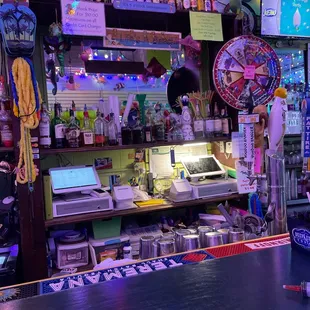 a bar with neon lights