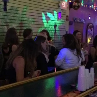a group of people at a bar