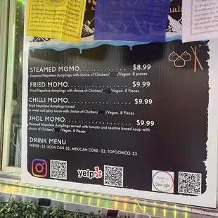 a menu on a window