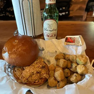 1/4 pound BBQ sandwhich and fried okra