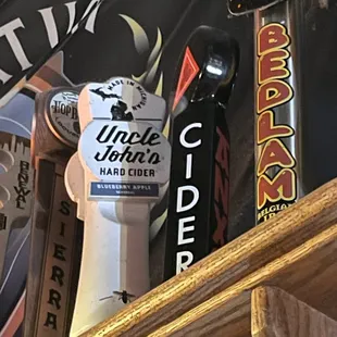 a variety of beer taps