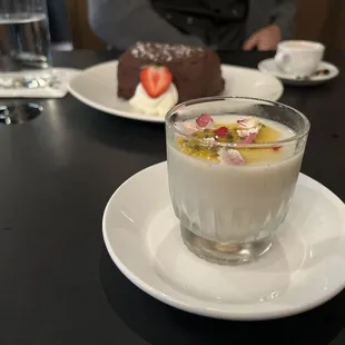 Panna Cotta &amp; Chocolate espresso cake in the background