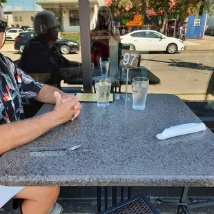 Outdoor seating on the street corner