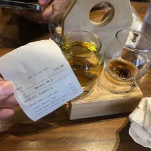 Flight with the list of beers. All good!