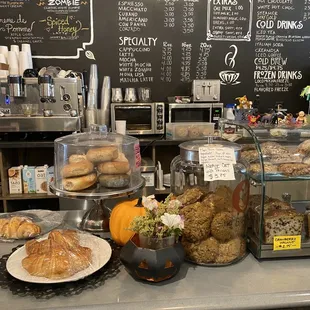 a variety of pastries on display