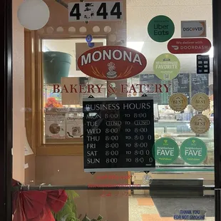 Front door will hours posted.