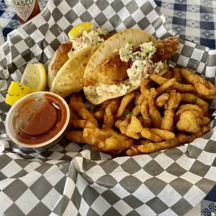 Fish Tacos and Clam Strips