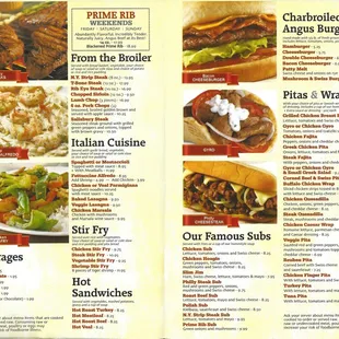the menu of the restaurant