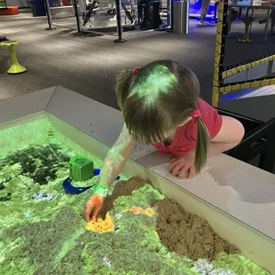 Sand table with topographic imaging over it