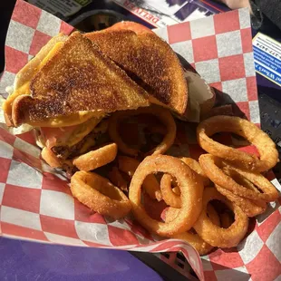 Double Grilled Cheese Monsterburger with Onion Rings