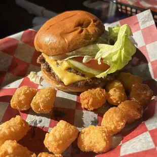 Johny Smash Burger and Tator Tots