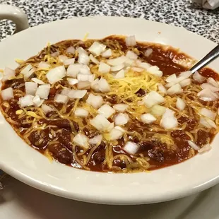 Chili for breakfast.  It&apos;s like oatmeal, only with meat.And tomatoes.And beans.And chili powder.And cheese.And onions.