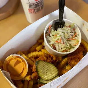 Chicken Tenders Fries and Coleslaw