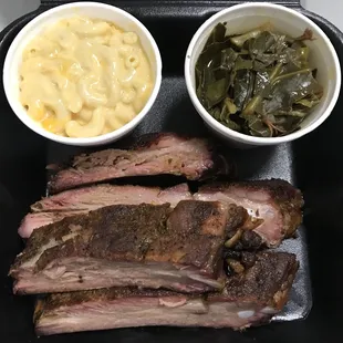 Ribs with collards and mac n' cheese