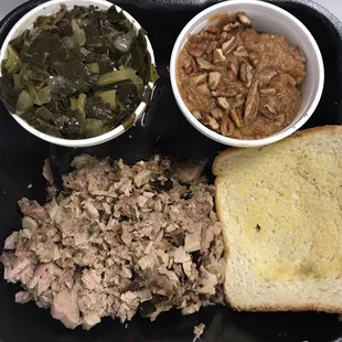 Carolina Pork with Collard Greens and Sweet Potato Soufflé