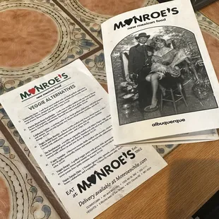 the menu for monroe's