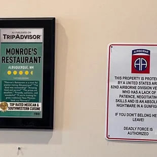 Trip Advisor honor and words about the owner
