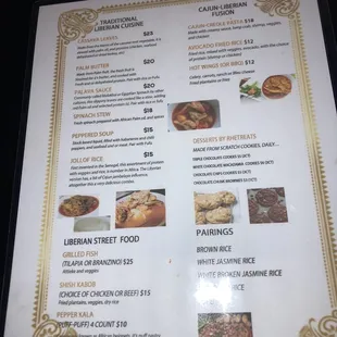 Menu picture, sorry for the glare and clarity