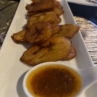 spicy sauce + plantains!