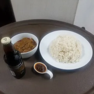 Jasmine rice, Palm Butter soup, delicious peppers sauce