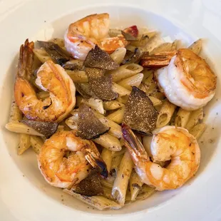 La Truffle Noire Penne Pasta with Cream &amp; Fresh Shaved Black Truffle with Shrimp