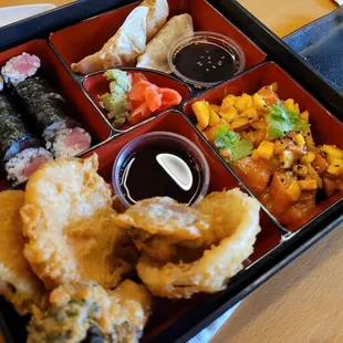 Bento Box, my mom said the dumplings taste not bad, but rest of the food are average 5/10