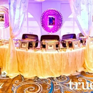 a wedding reception setup
