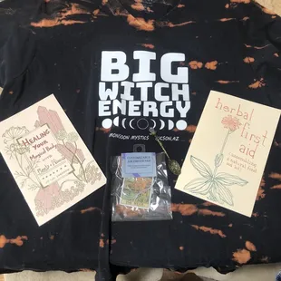 My haul! Two zines, food safe crystal spoon, air freshener, and t-shirt!