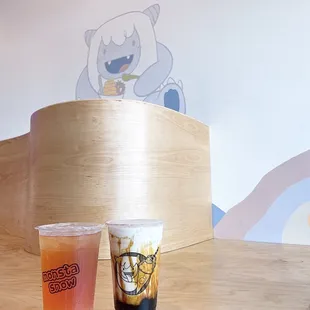 Rose Green Tea (Left) &amp; Brown Sugar Banana Milk w/ Boba (Right)