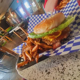 Texas Chainsaw Massacre Burger....MR with home fries!!