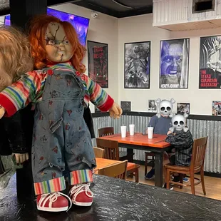Chucky and some restaurant seating...