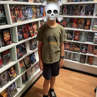 Lots of horror DVD cases.