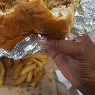 Look at the size of this chili cheese burger