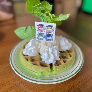 Panda Leaf Coconut Waffle with Ice Cream