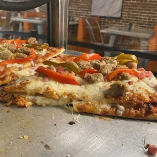 a slice missing from the pizza