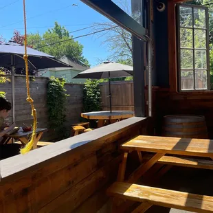 There are indoor picnic tables and outside seating as well next to the food truck