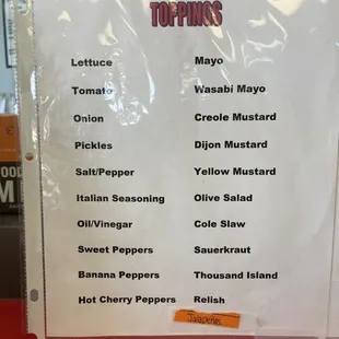 a menu for a restaurant