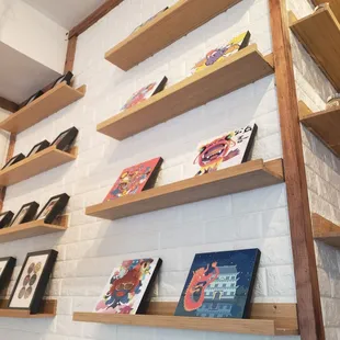 a display of books on shelves