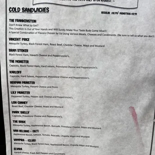 Cold Sub Menu