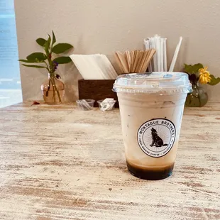 this drink was soooo yum.    3 shots espresso, little bottle of honey, breve, fill with ice