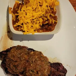 My cold mean beans and ok tasting steak.